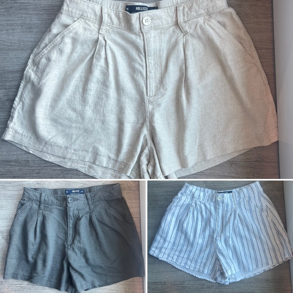 BUNDLE Hollister Ultra High Rise Livvy Linen Blend Shorts (3 Pairs) Size Medium